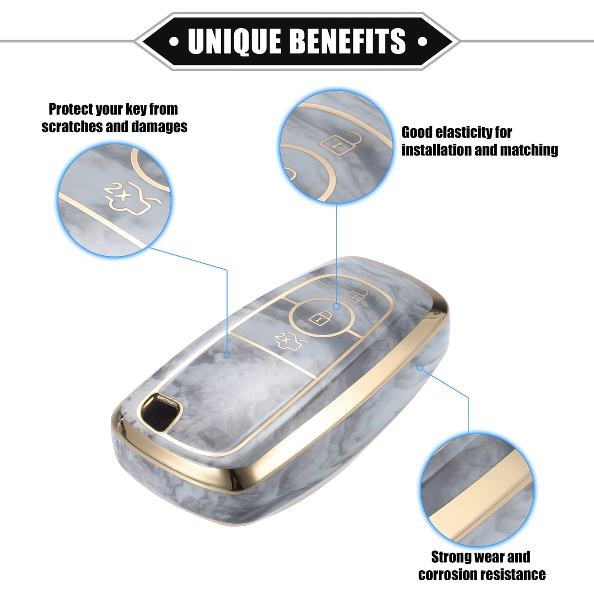 3 x Button TPU Key Fob Cover Case for Ford Explorer, Ecosport, Mustang (2015-2023)