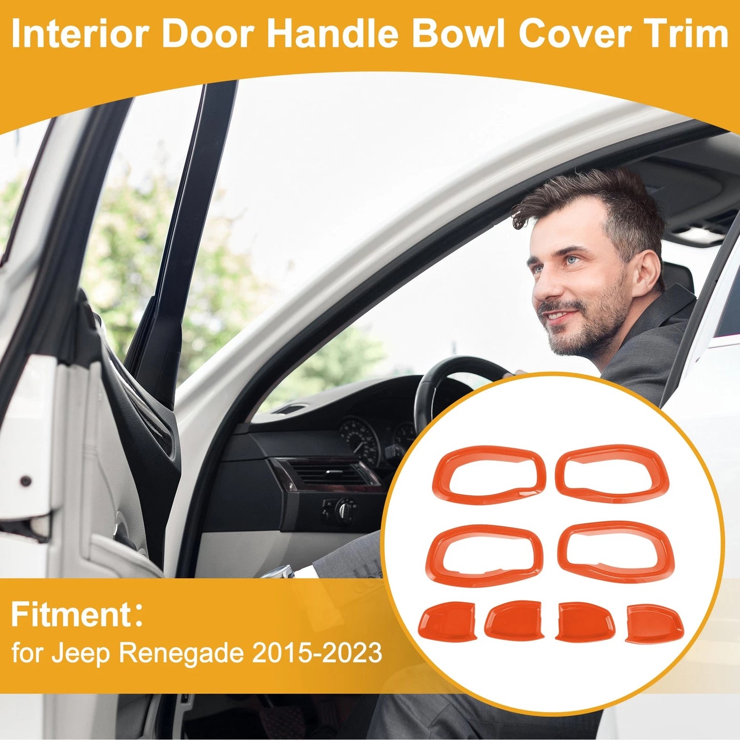 Interior Door Handle Bowl Cover Trim for Jeep Renegade (2015-2023) 4 x Orange ABS