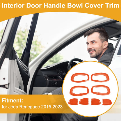 Interior Door Handle Bowl Cover Trim for Jeep Renegade (2015-2023) 4 x Orange ABS