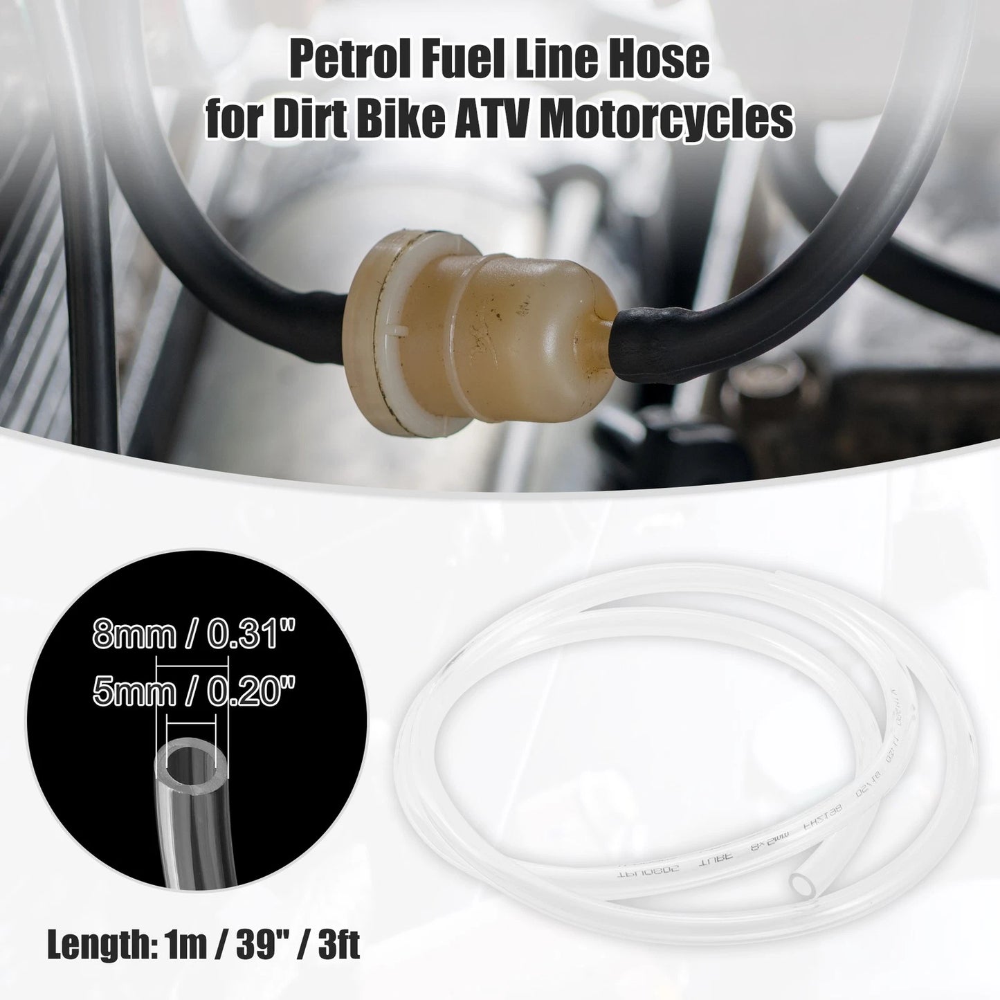 Gas Tube 0.31'' x 3ft Clear Motorcycle Dirt Bike Fuel Vent Line Hose Petrol