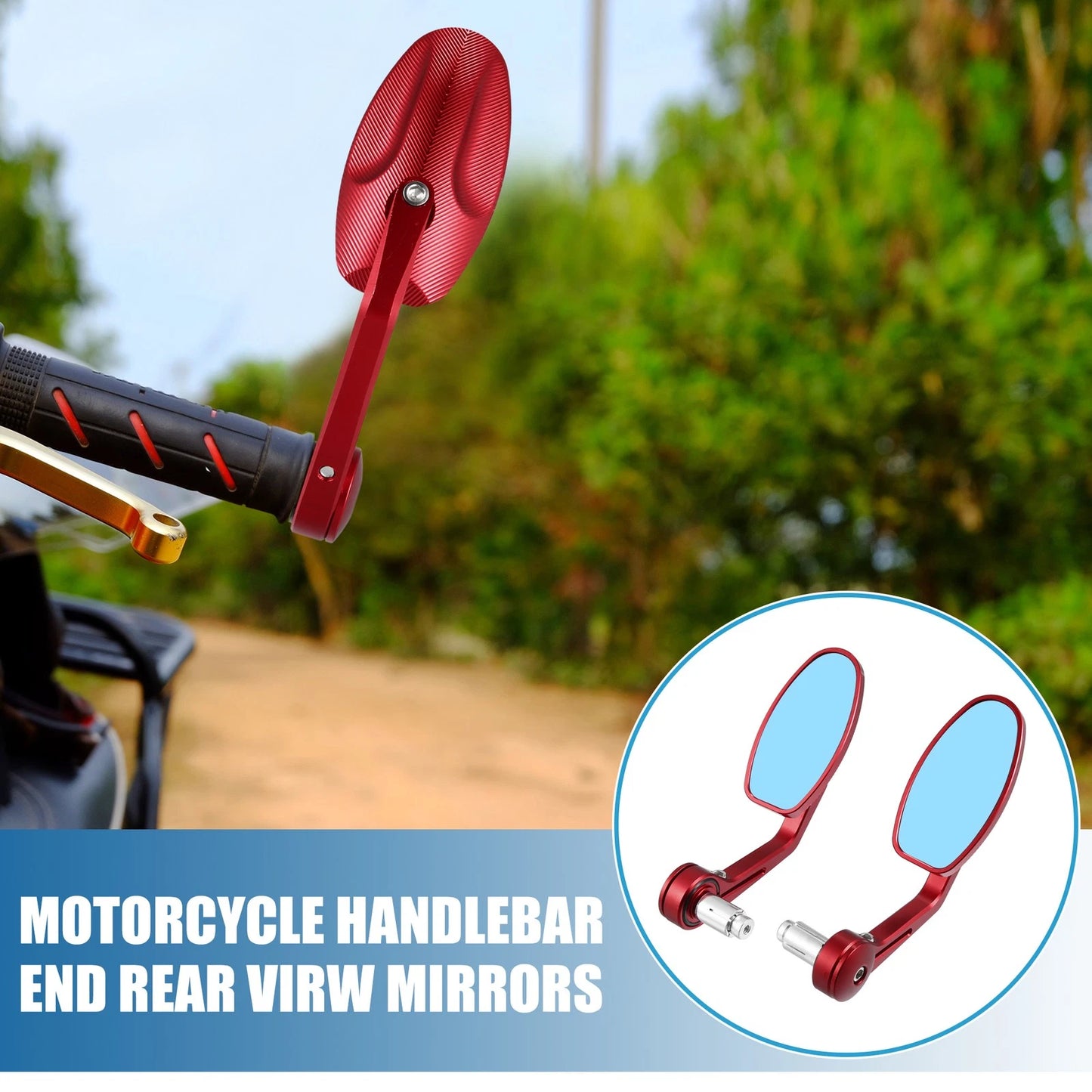 Handlebar End Rear View Mirror Metal Red 1 Pair for Motorcycle