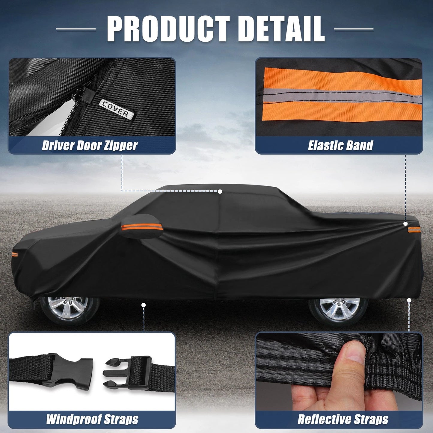 Waterproof Car Cover 210D-PU Oxford for GMC Sierra 6.6ft Bed with Zipper