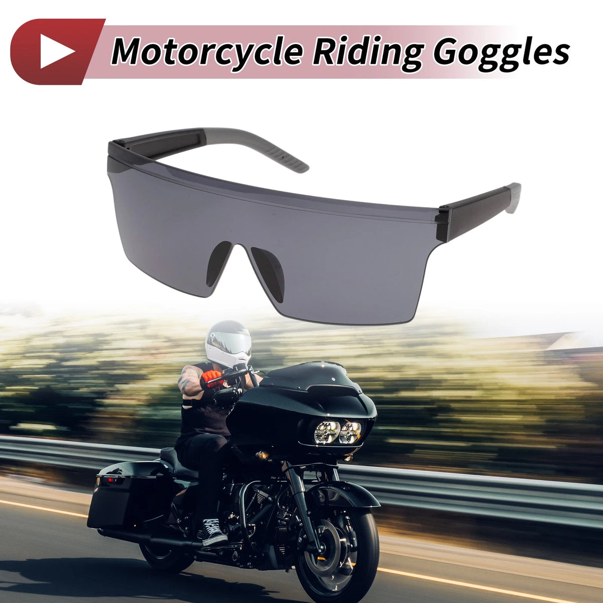 1 Motorcycle Riding Goggles Dark Grey Lens Black Frame PC Cycling Sunglasses