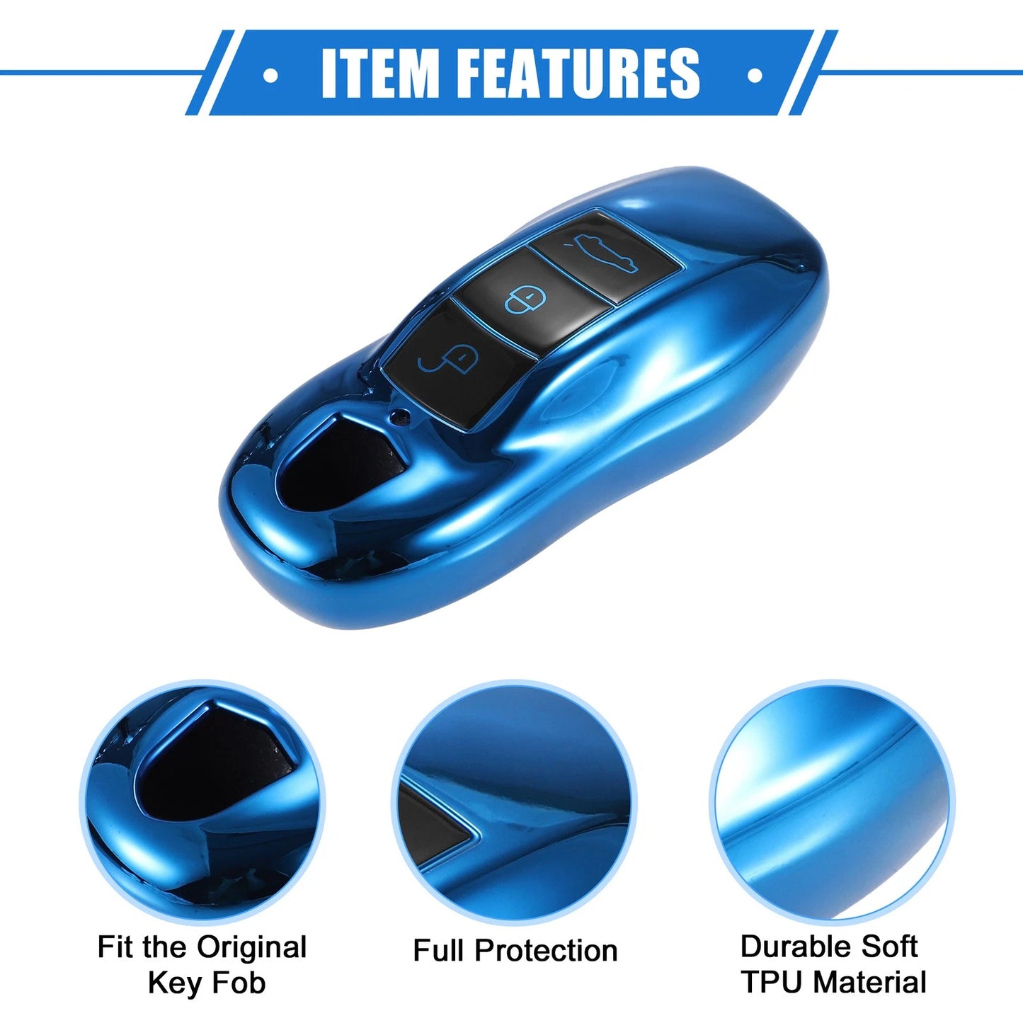 3 Button Car Remote Key Fob Cover Shell for Porsche Macan Blue (14-22)