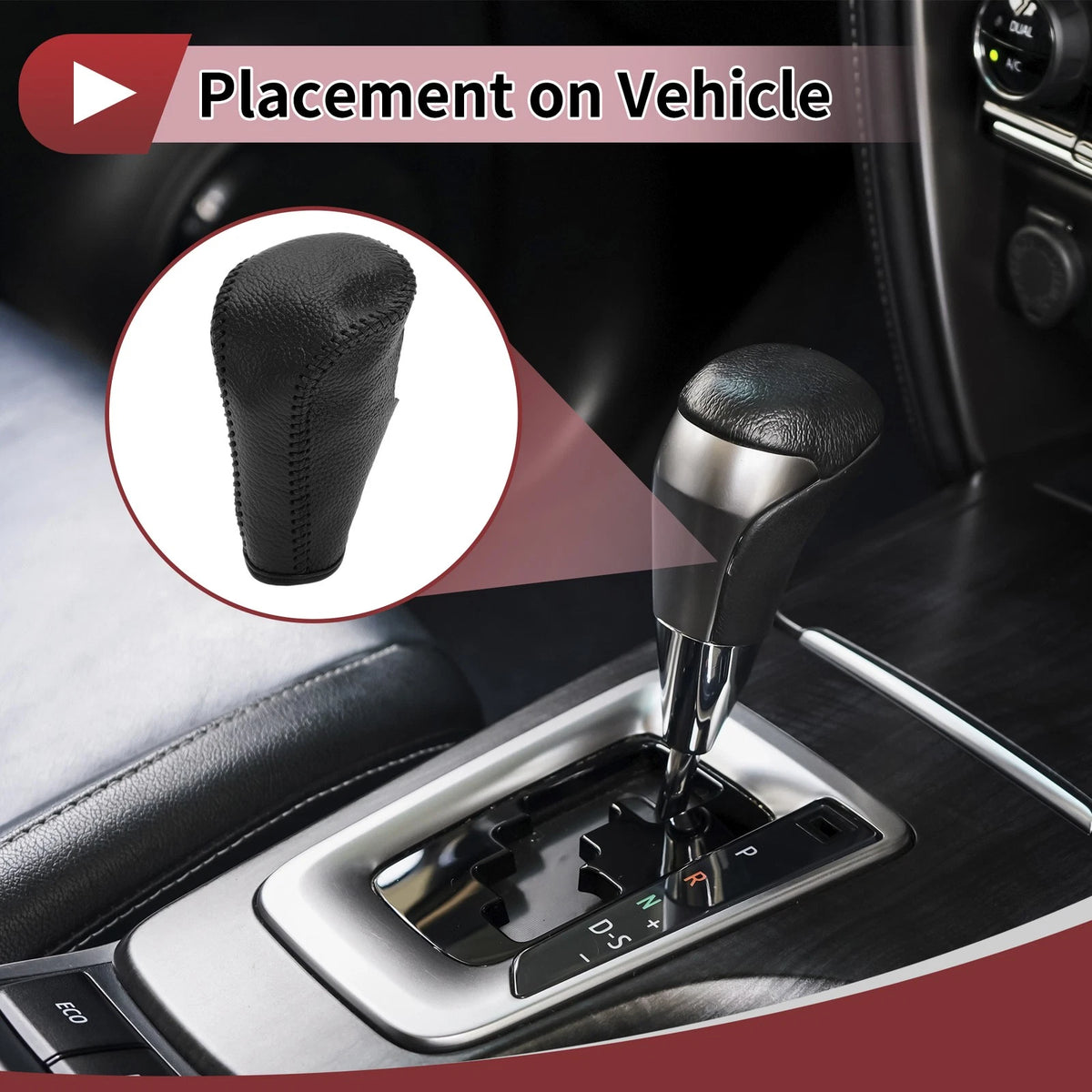 Car Gear Shift Knob Cover for Honda Accord (2008-2012) - Pebbled Black Leather