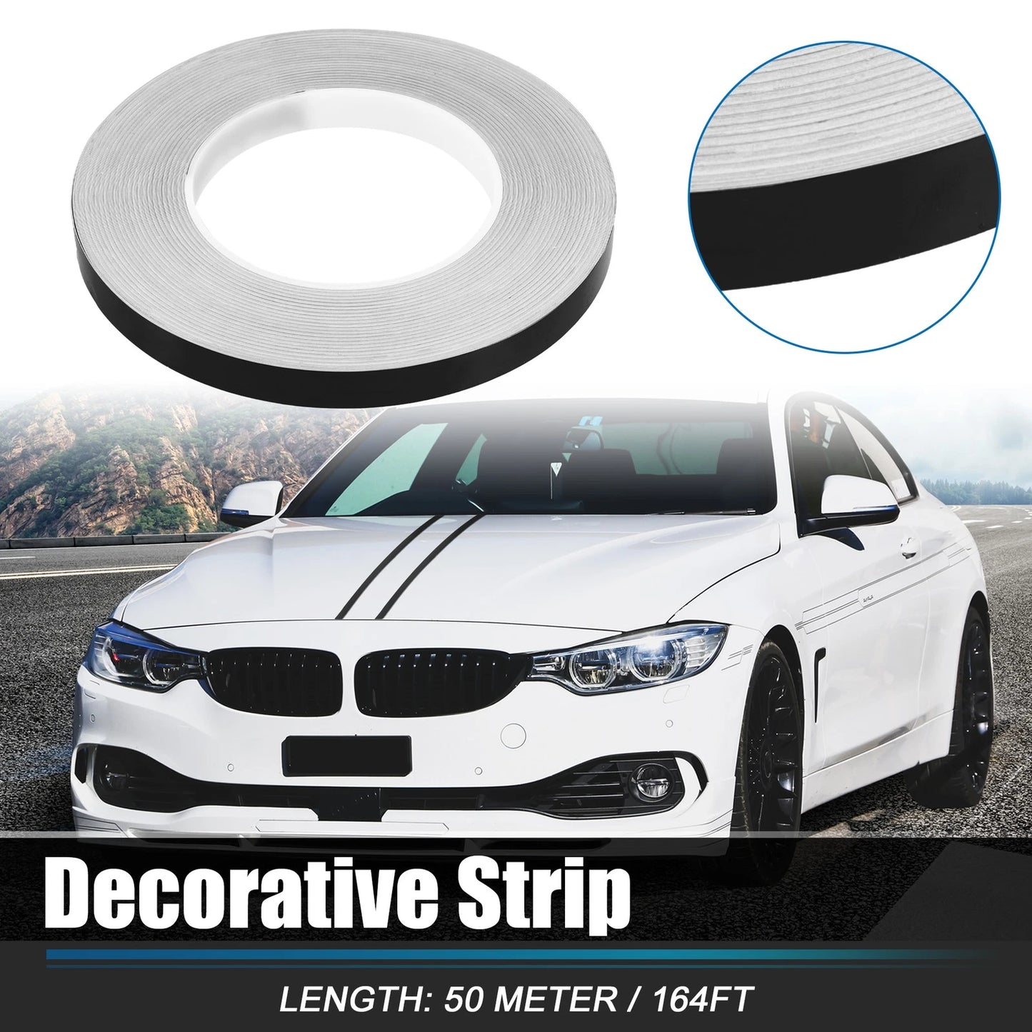 0.5" Width 164ft Length Decorative Strips Waterproof Black for Car Motorcycle