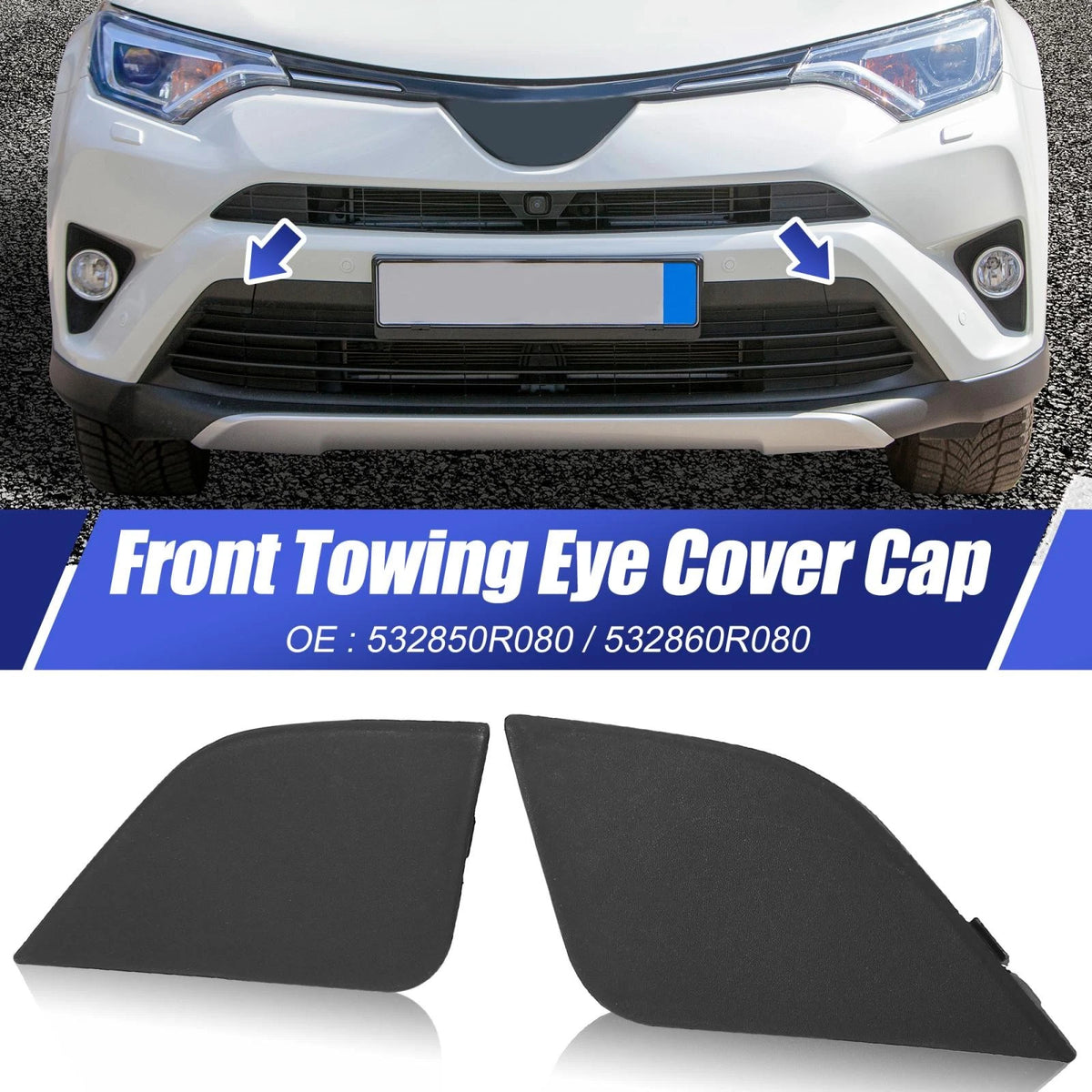 Pair Front Bumper Tow Hook Towing Eye Cover Cap for Toyota RAV4 (2016–2018)