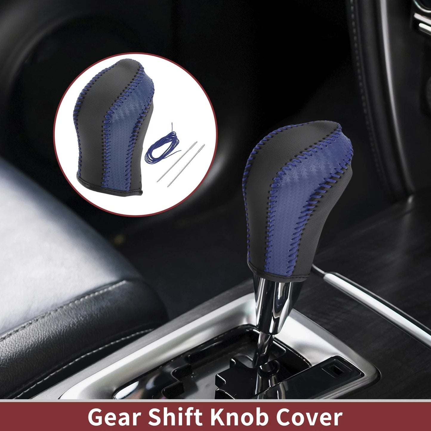 Gear Shift Knob Cover for Nissan Maxima 2016-2023 Black Blue Faux Leather