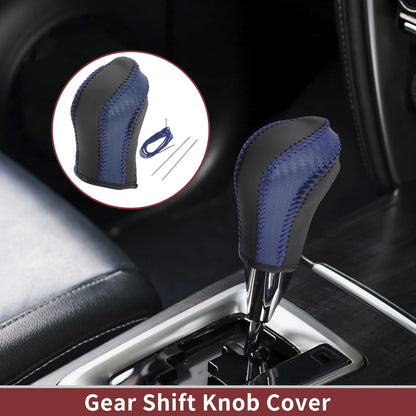 Gear Shift Knob Cover for Nissan Maxima 2016-2023 Black Blue Faux Leather