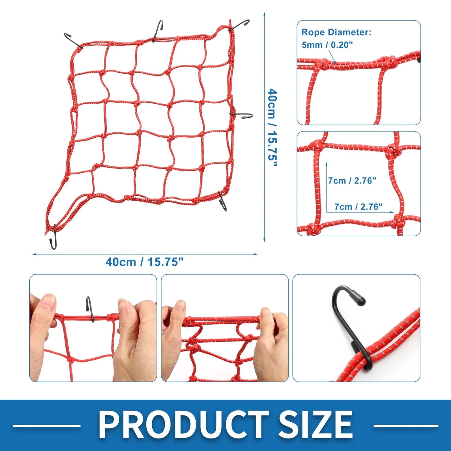 40x40cm Motorcycle Luggage Cargo Net Red