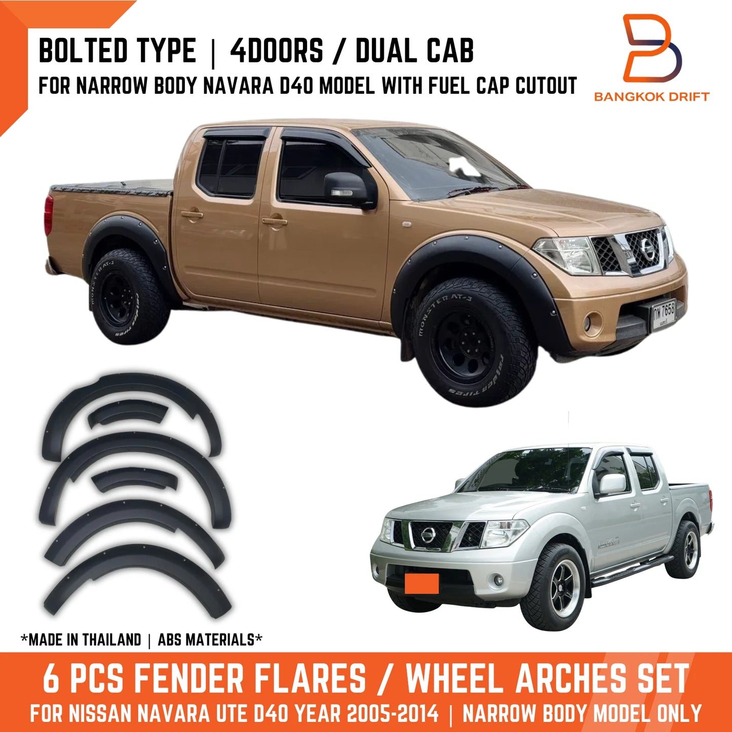 Black Fender Flare Arch for Nissan Navara D40 Narrow Body 4DR Dual Cab
