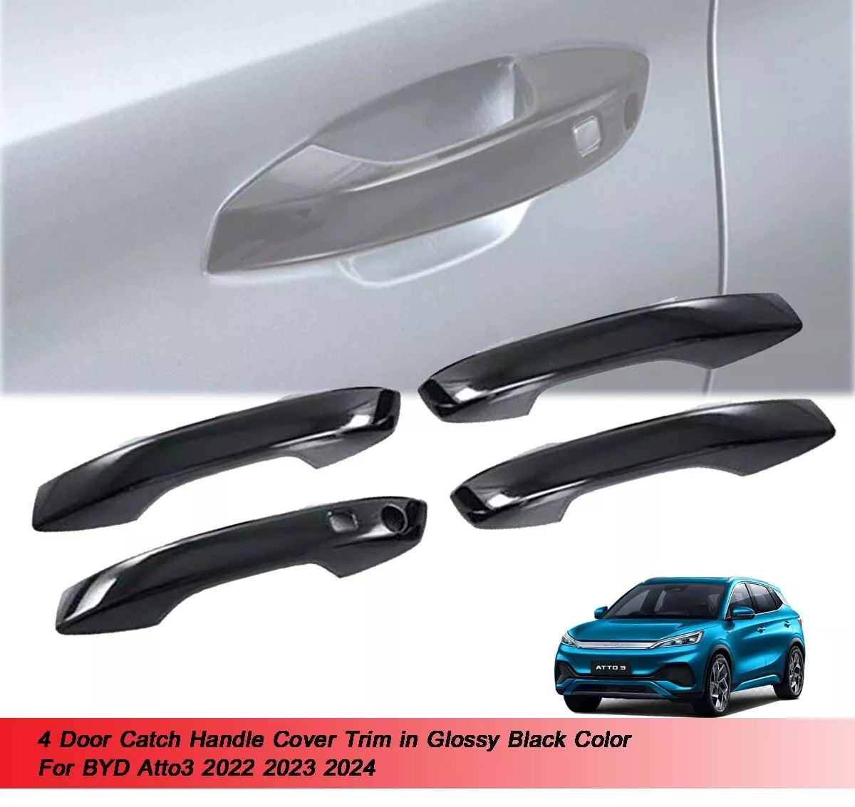 4 x Glossy Black Door Handle Covers for BYD Atto3 (2022-2024)