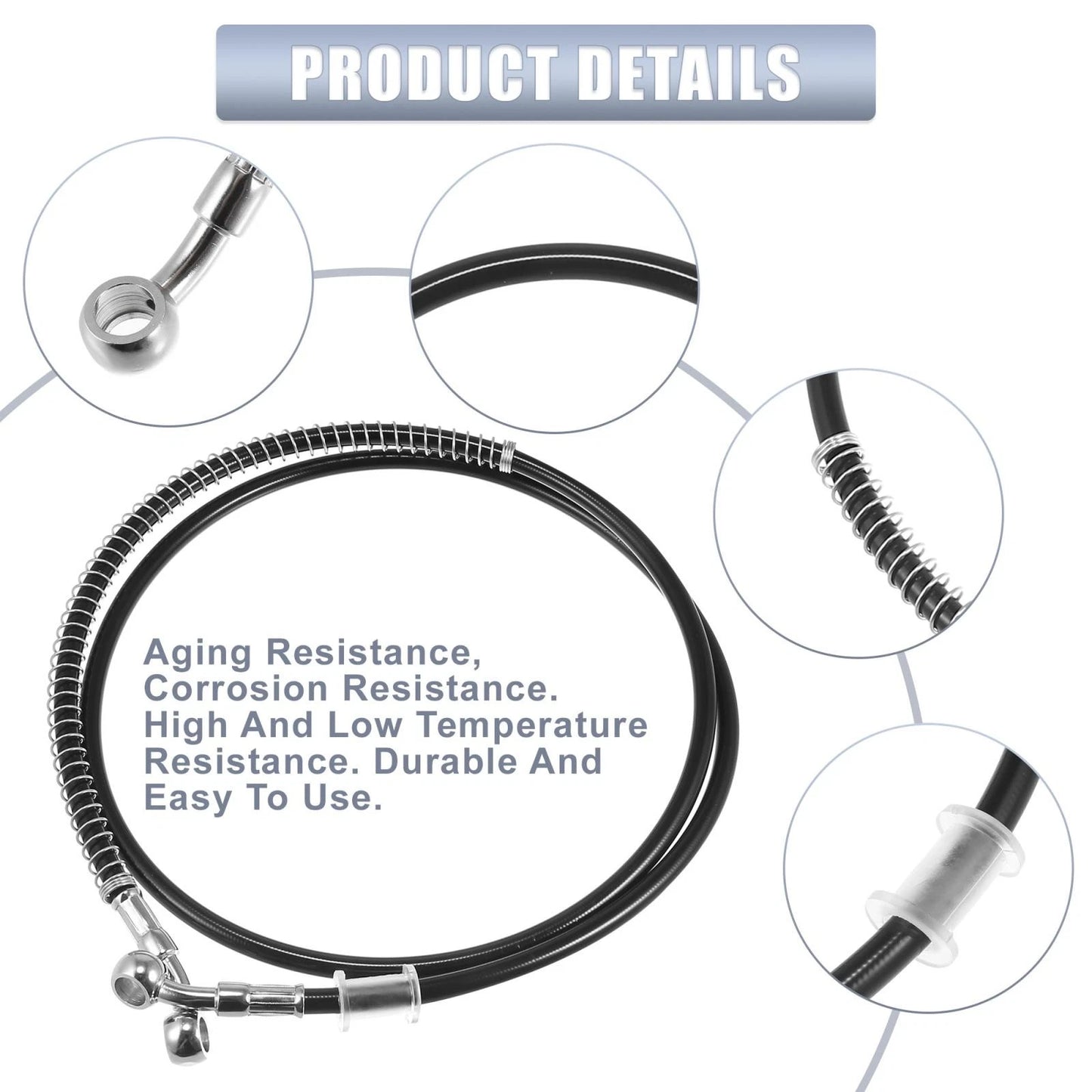 51.18" 10mm Motorcycle Hydraulic Brake Line Oil Hose Pipe Stainless Steel Black for Motorcycle