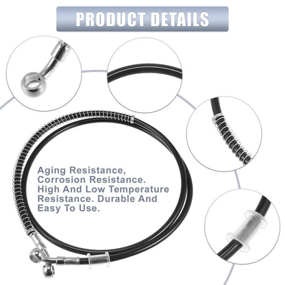 51.18" 10mm Motorcycle Hydraulic Brake Line Oil Hose Pipe Stainless Steel Black for Motorcycle