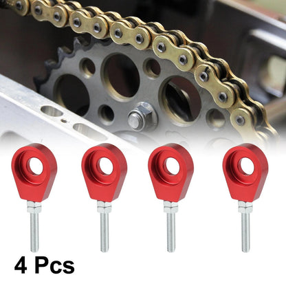 4 x 12mm Dia Hole Red Metal Universal Motorcycle Chain Axle Adjuster Tensioner