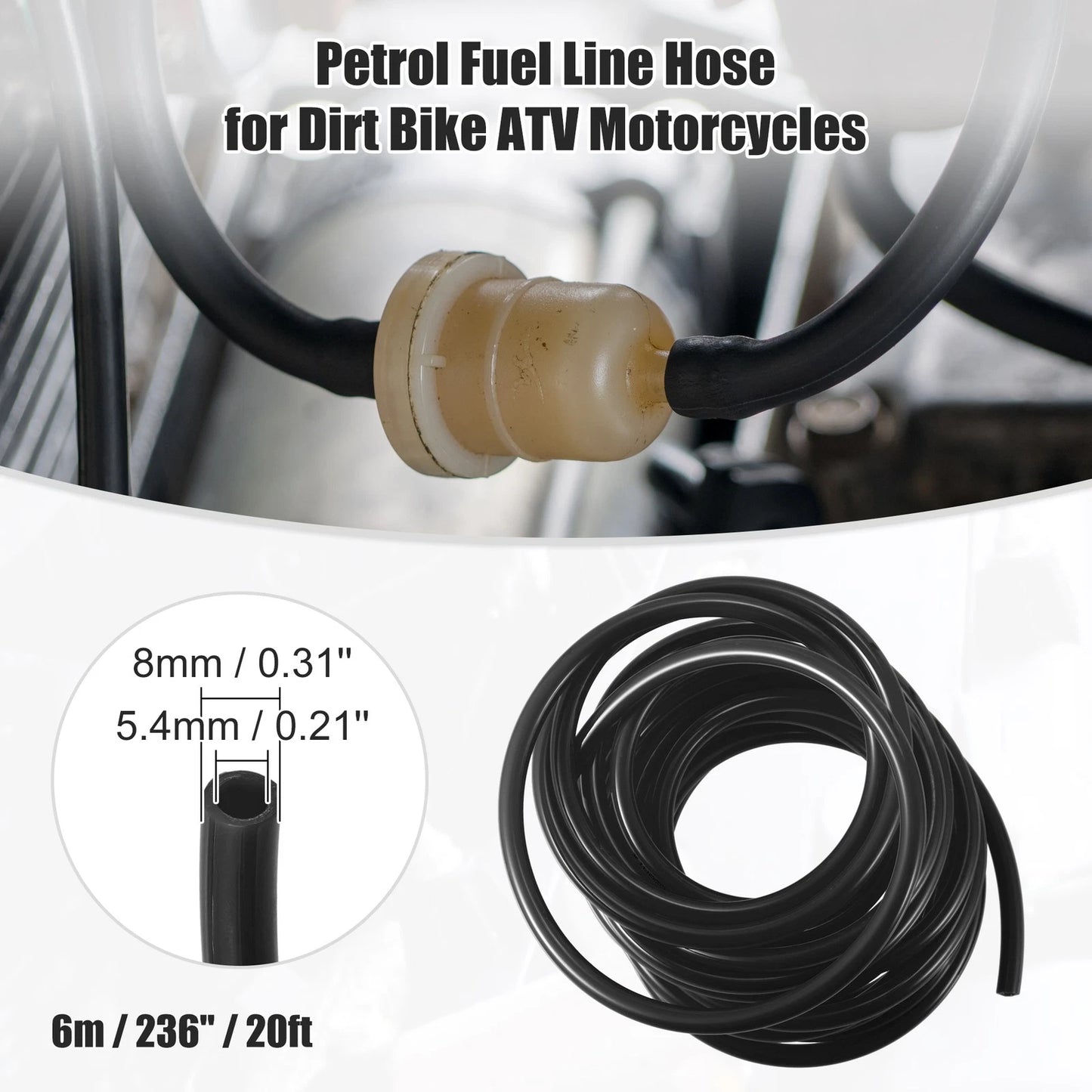 Fuel Vent Line Hose 0.31'' x 20ft Black for Motorcycle Dirt Bike