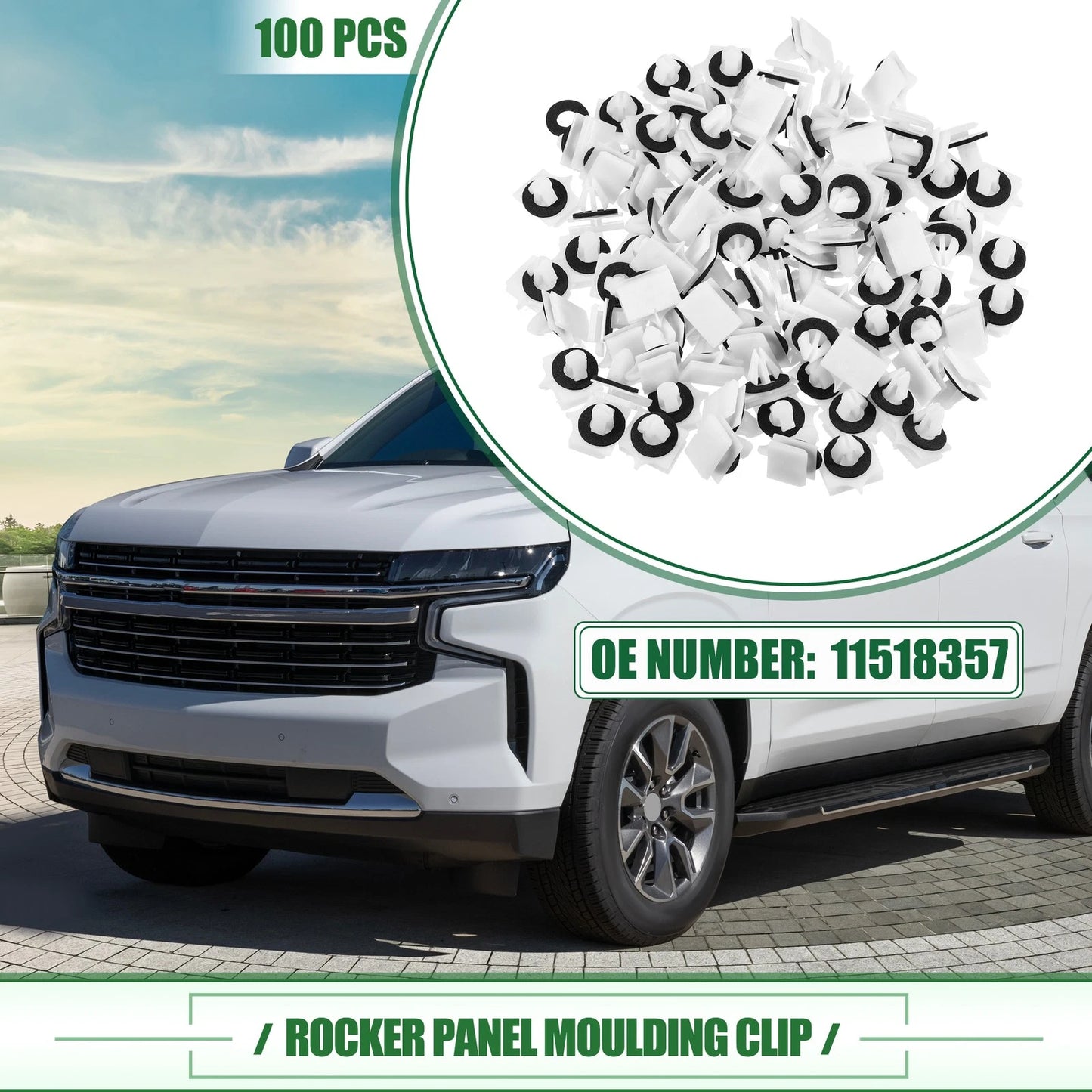 100pcs Rocker Panel Clips for Chevrolet Avalanche (2007 - 2013) White