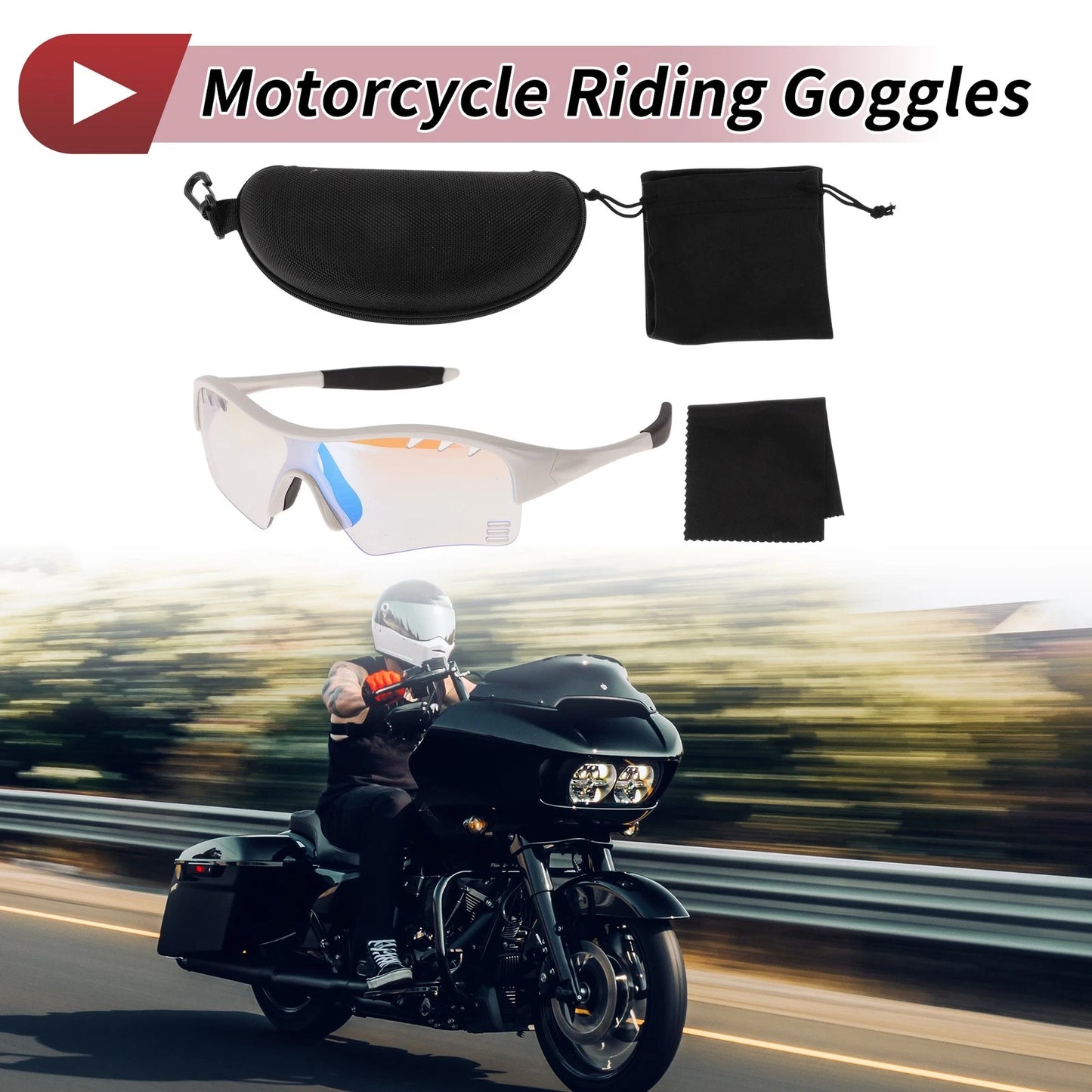 Set 1 Motorcycle Goggles Light Blue Lens White Frame PC TPU for Motorcycle