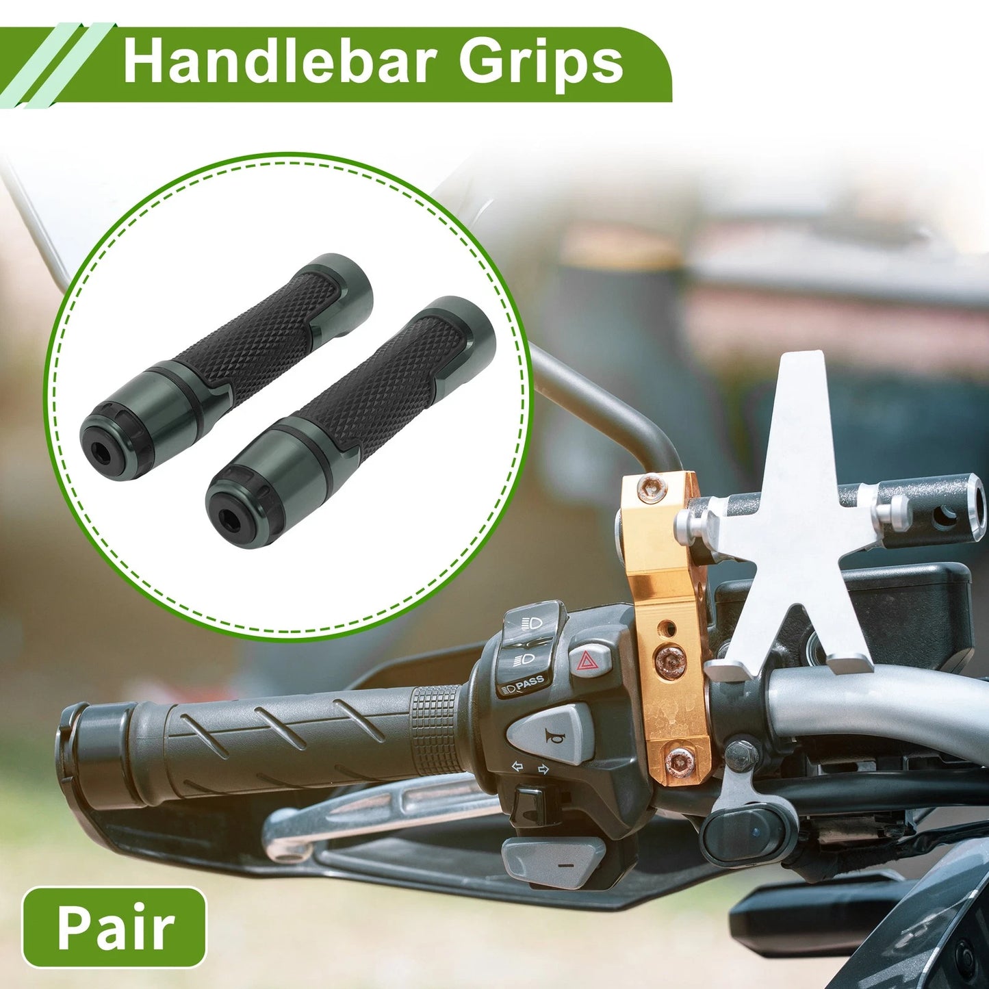7/8" 22mm Hand Grips Cover End Grips Rubber Titanium Tone for Motorcycle