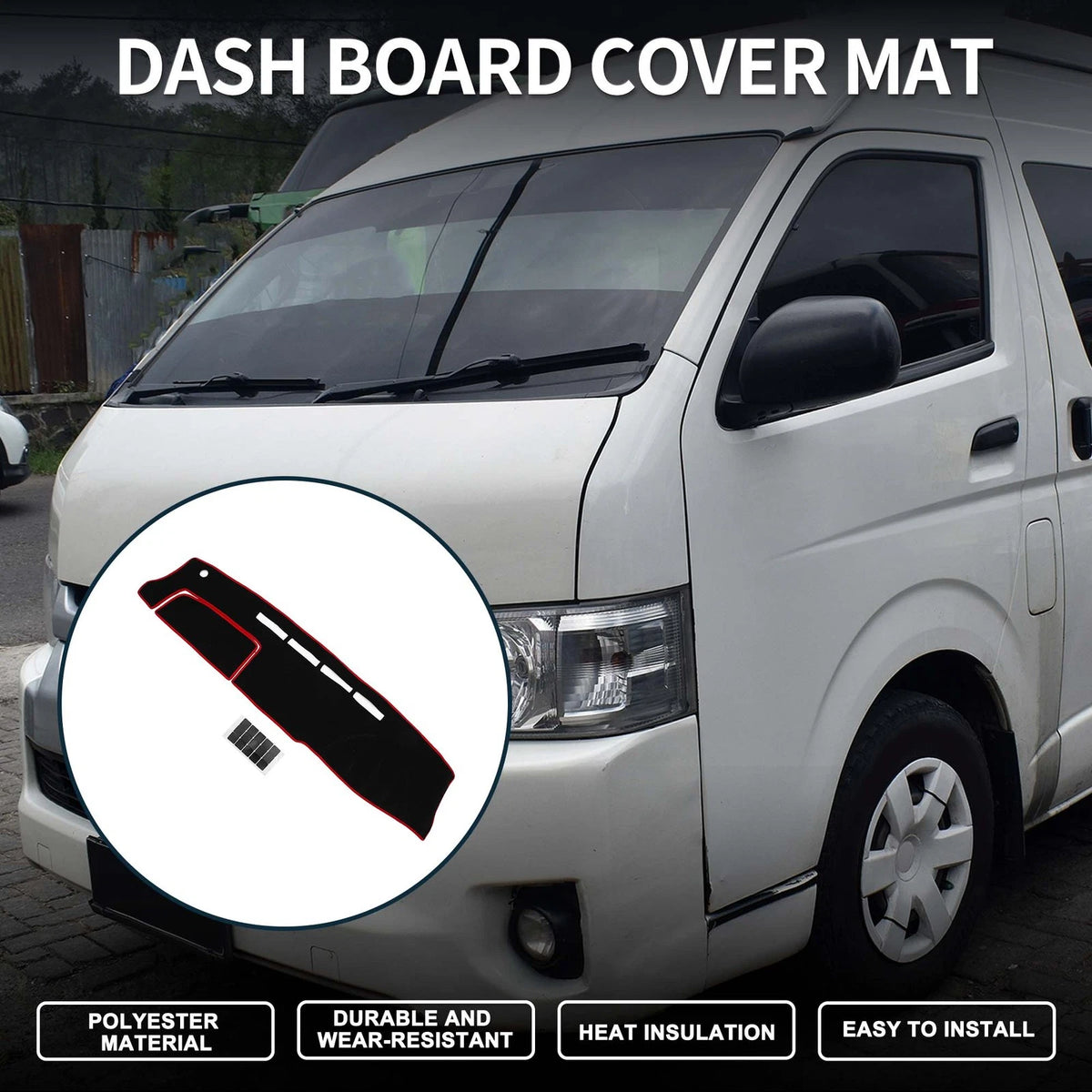 Dashboard Dash Cover Mat with Sticker Black Red for TOYOTA HIACE (2004–2024)