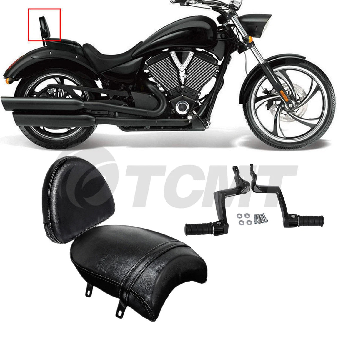 Black Backrest Sissy Bar & Foot Pegs for Victory Gunner Vegas (2015-2017)