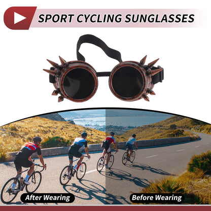 Motorcycle Riding Goggles Black Lens Red Copper Frame Glass ABS