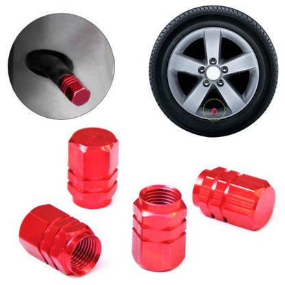 4 Pcs Aluminum Tire Valve Caps for Car Motorcycle Bike Wheel Rim - Red