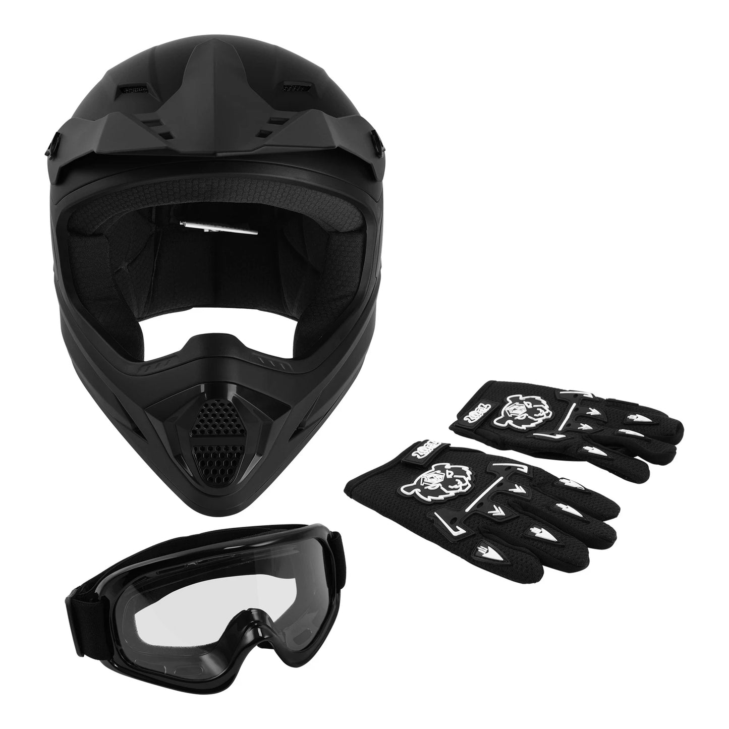 Youth Full Face Helmet for Off-Road Dirt Bike ATV Motocross - Black