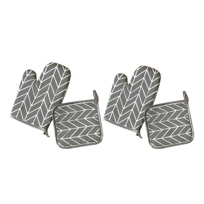 Grey Oven Mitt & Pot Holder Set - BBQ Gloves for Cooking & Baking