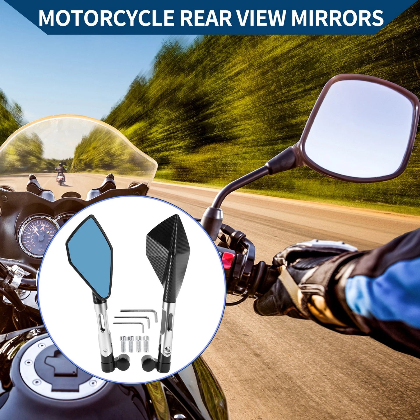 M8/M10 / 1 Set / Rear Mirrors Side Rear Mirror Black Silver Tone for Motorcycle