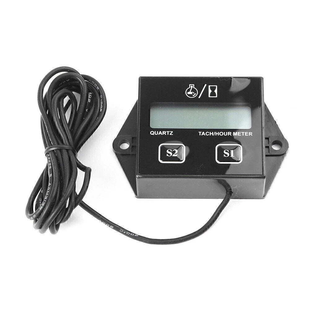 Digital Engine Tachometer Hour Meter for Moto Choppers ATV Spark Plug 2x