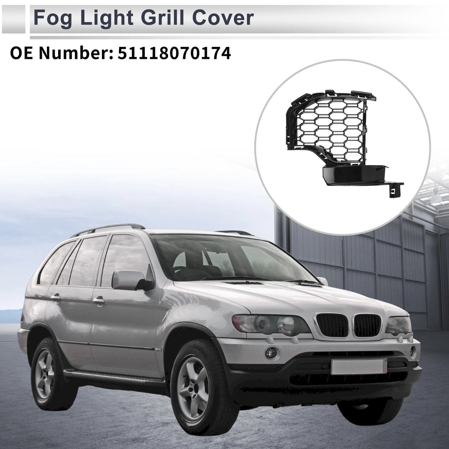 1 Pc Front Right Fog Light Grill Black for BMW X5 (2019-2022)