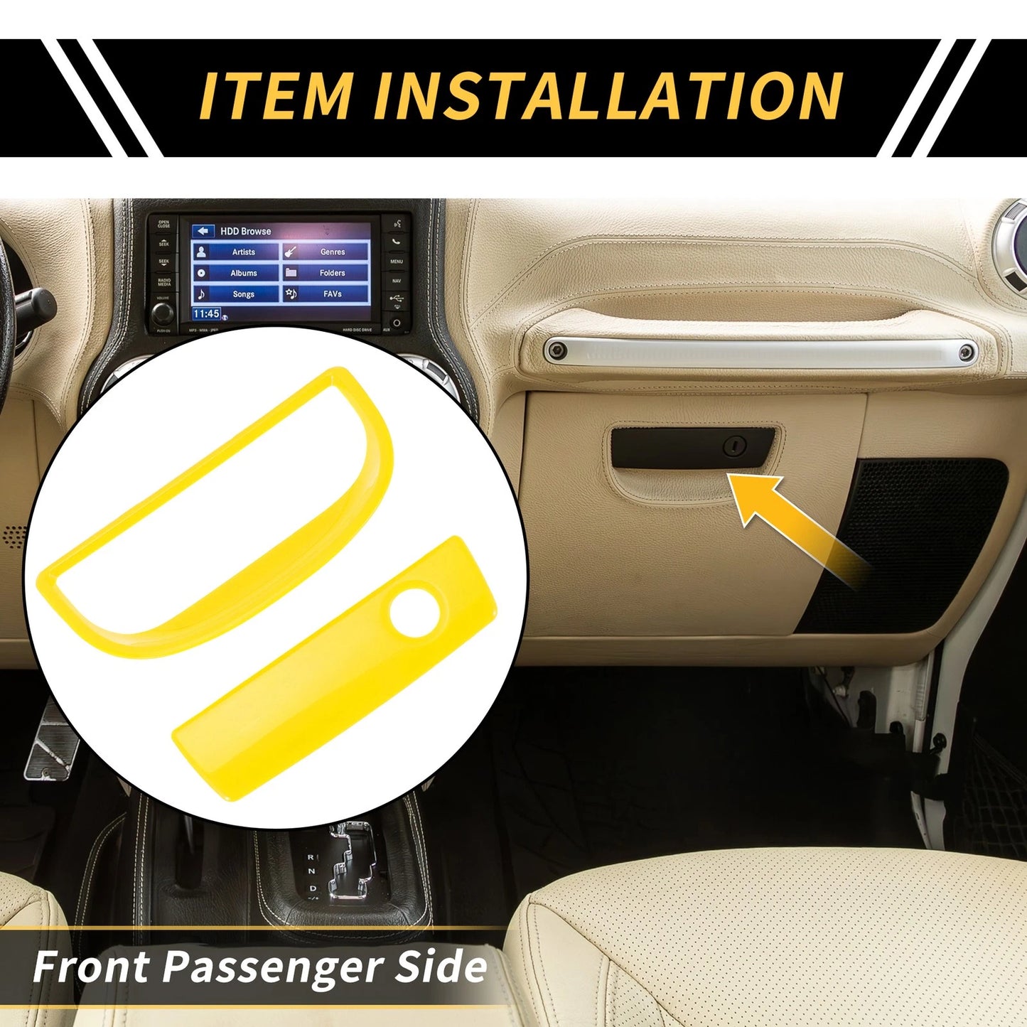 Glove Box Handle Switch Cover Trim for Jeep Wrangler JK (2007-2017) Yellow