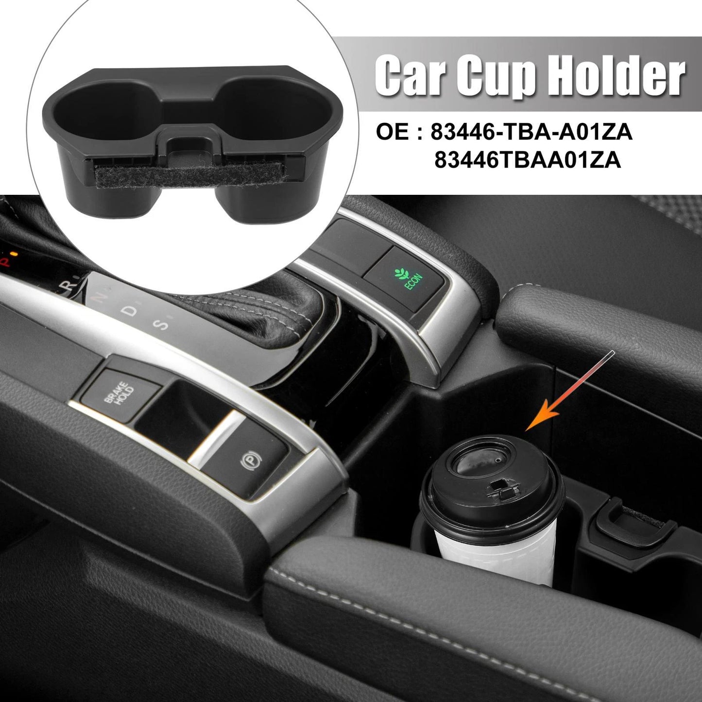 Cup Holder for Honda Civic (2016-2018) - Front Central Console Black