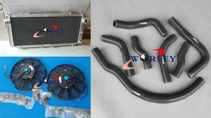 Aluminum Radiator + Fans + Black Hose Kit for Toyota MR2 SW20 (1990-1997)
