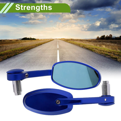 2 x Rear View Mirrors Oval Shape Handlebar Blue Aluminum Alloy for Motorcycle