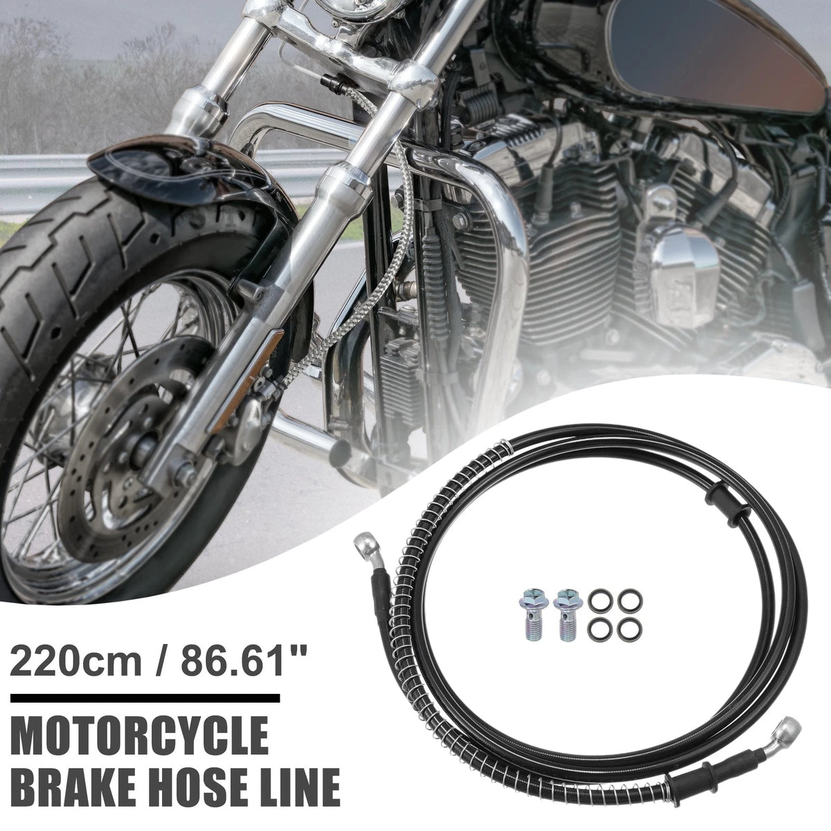 Brake Line Oil Hose Pipe with Spring Protection 220cm Black 1 Set for Motorcycle