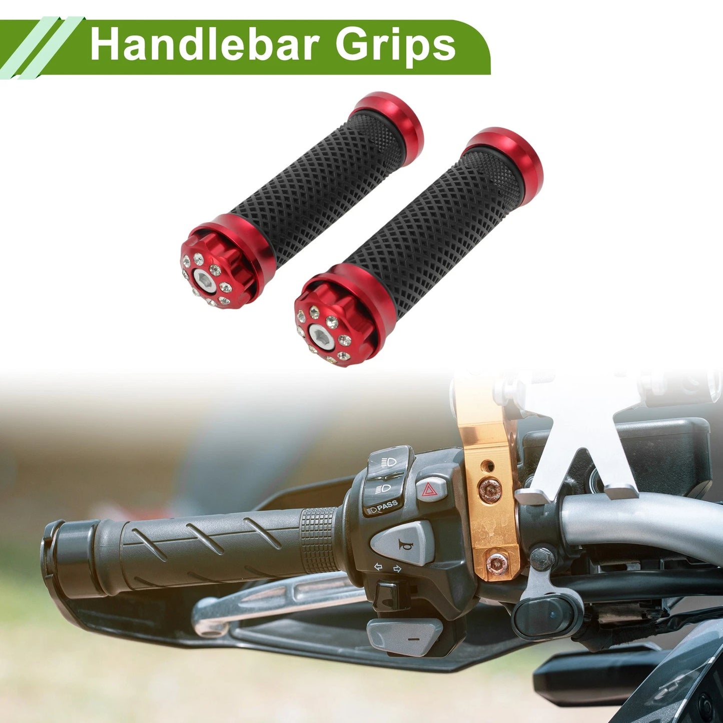 7/8" 22mm Hand Grips Cover for Motorcycle Handlebar Aluminum Rubber Red