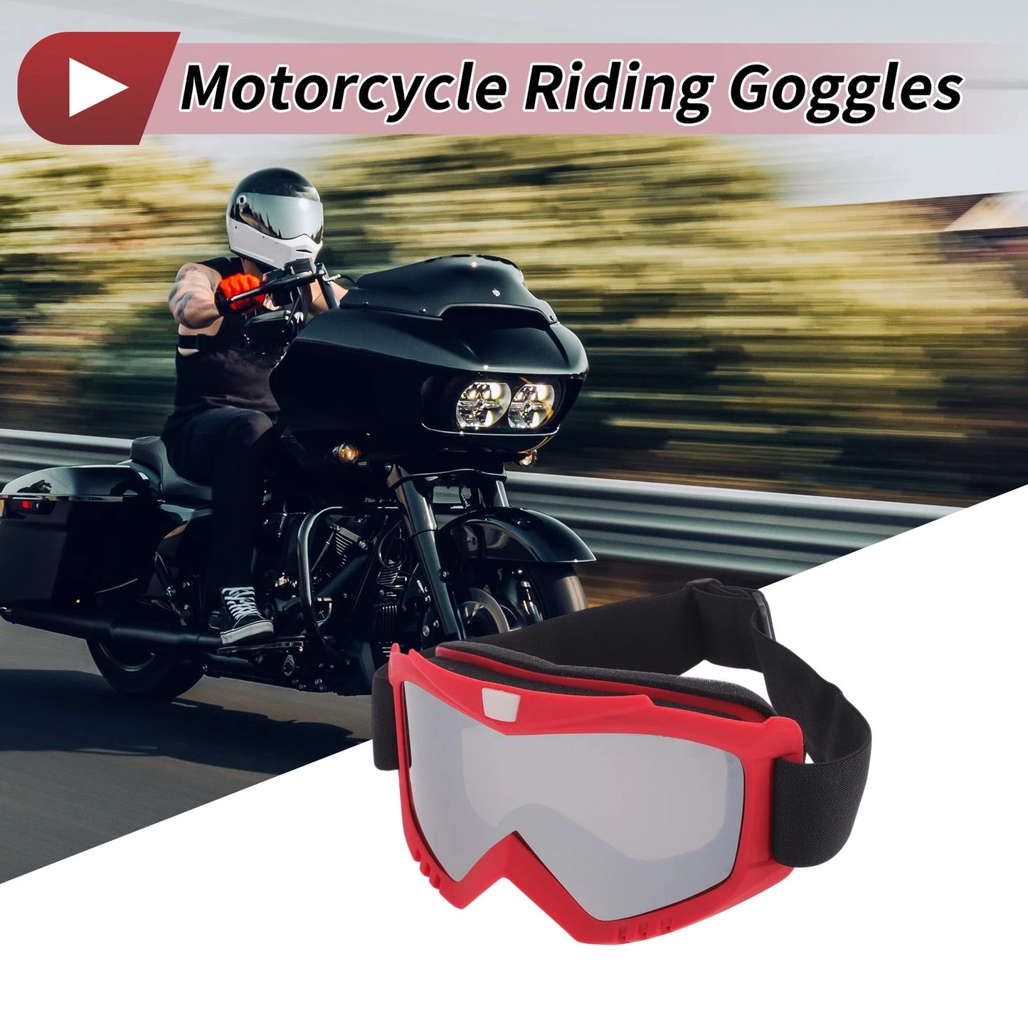 1 Pc Motorcycle Riding Goggles Red Frame Silver Tone Lens PC Cycling Sunglasses