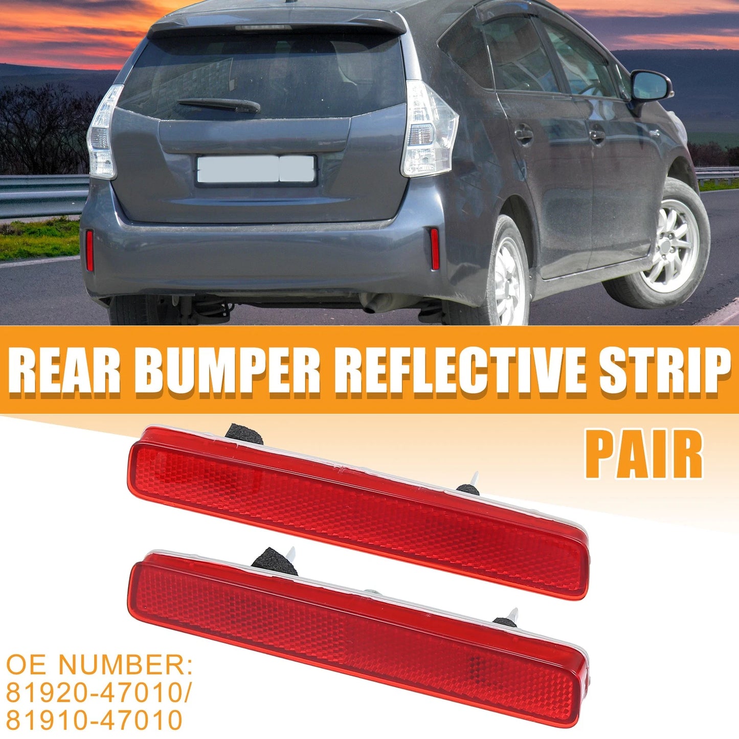 Pair Bumper Reflector Side Marker Strip for Toyota Prius (2004–2009)