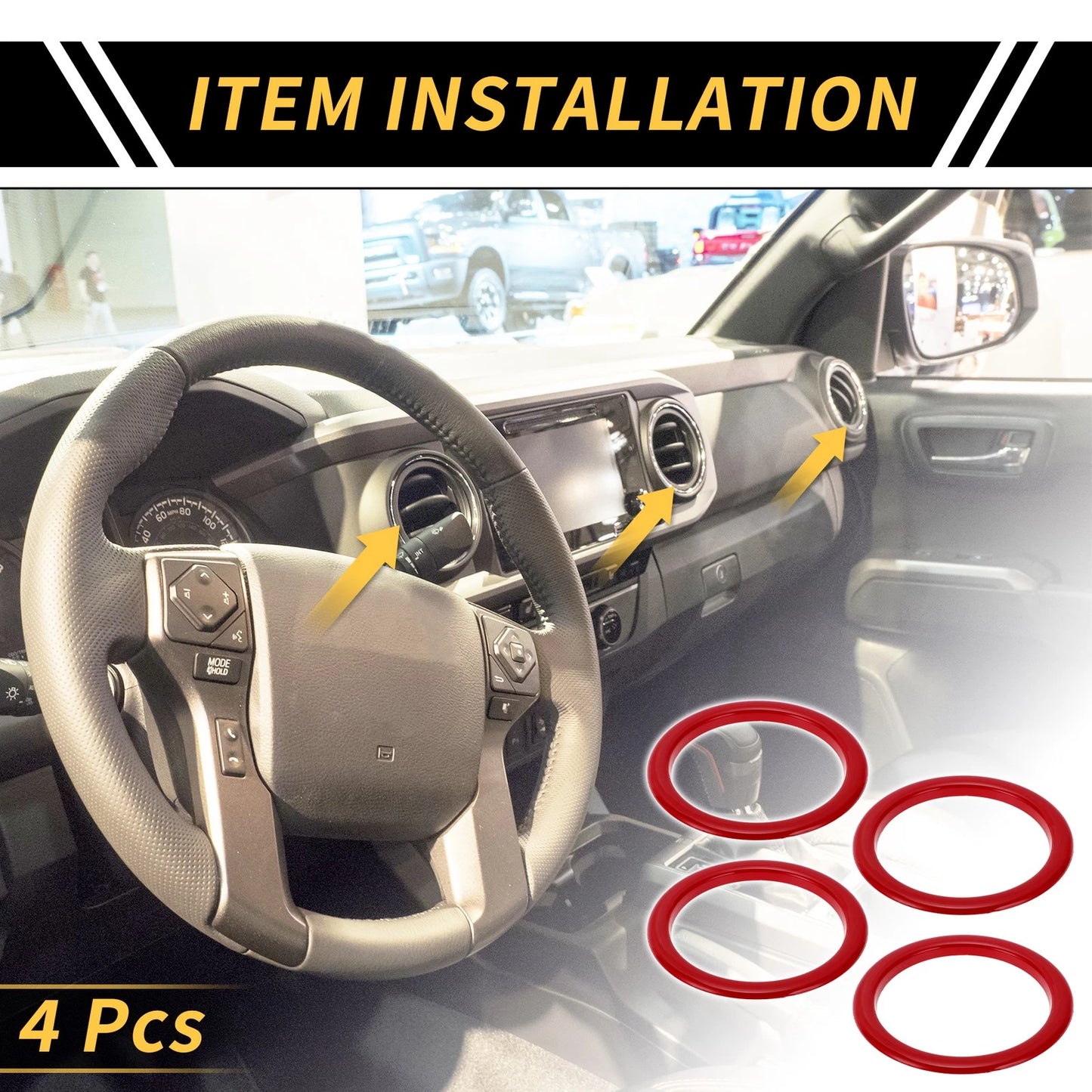 4 Pcs AC Vent Dashboard Decoration Rings for Toyota Tundra (2014–2021)