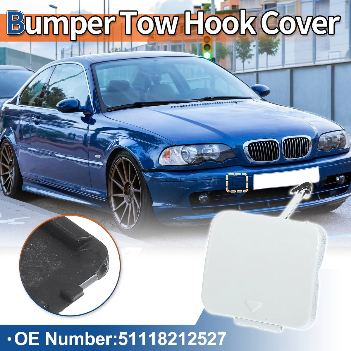 Tow Hook Cover Front Car Bumper for BMW 525i 528i 530i White