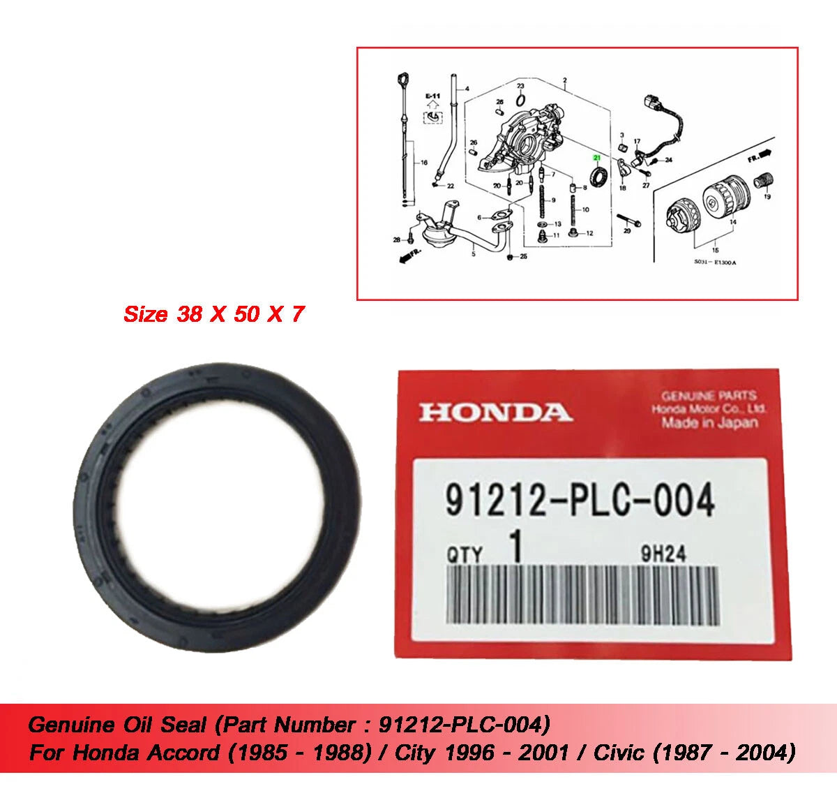 Oil Seal for Honda Accord (85-88), City (96-01), Civic (87-04) (1985-2004)