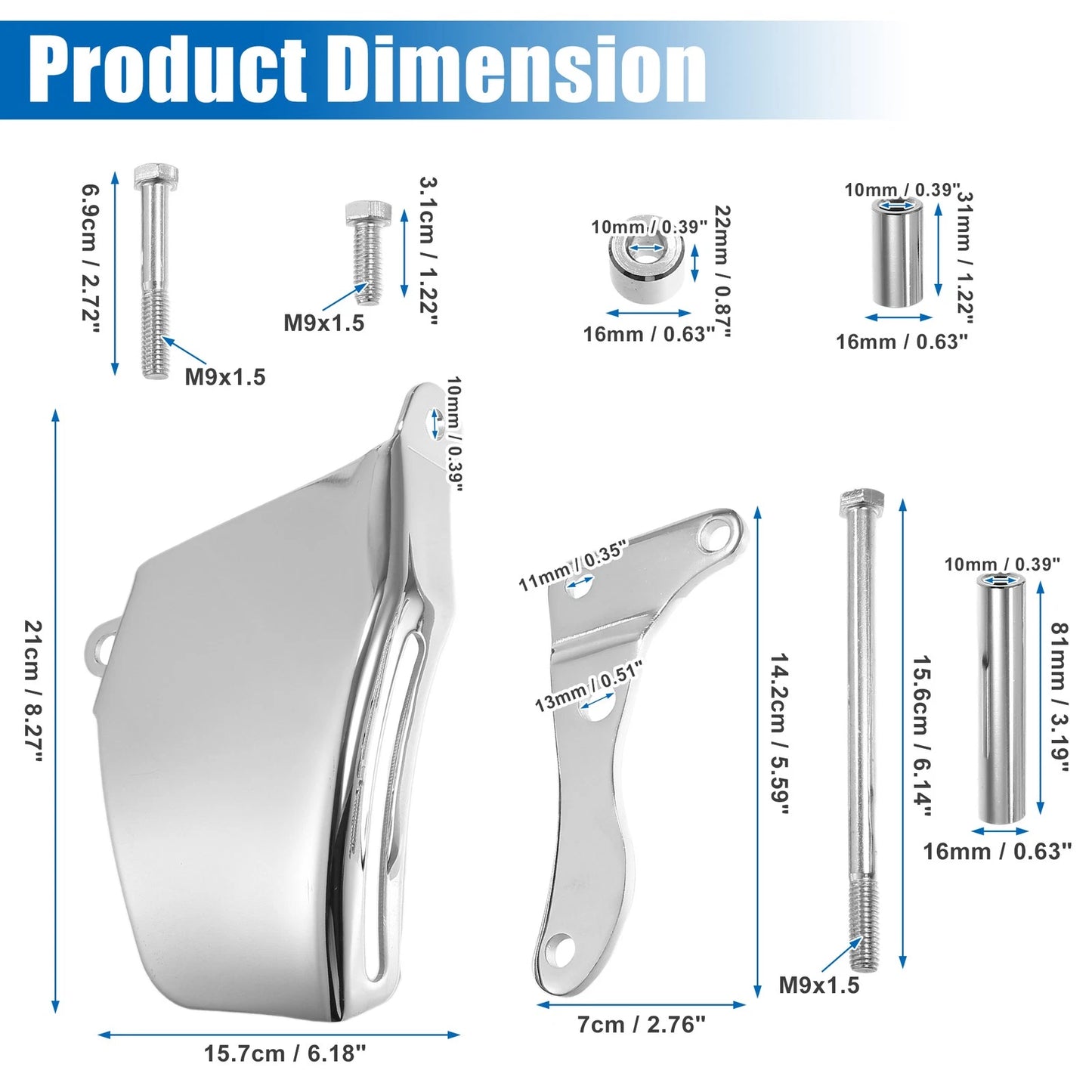 Polished Long Water Pump Alternator Bracket Kit for Chevy SBC 305