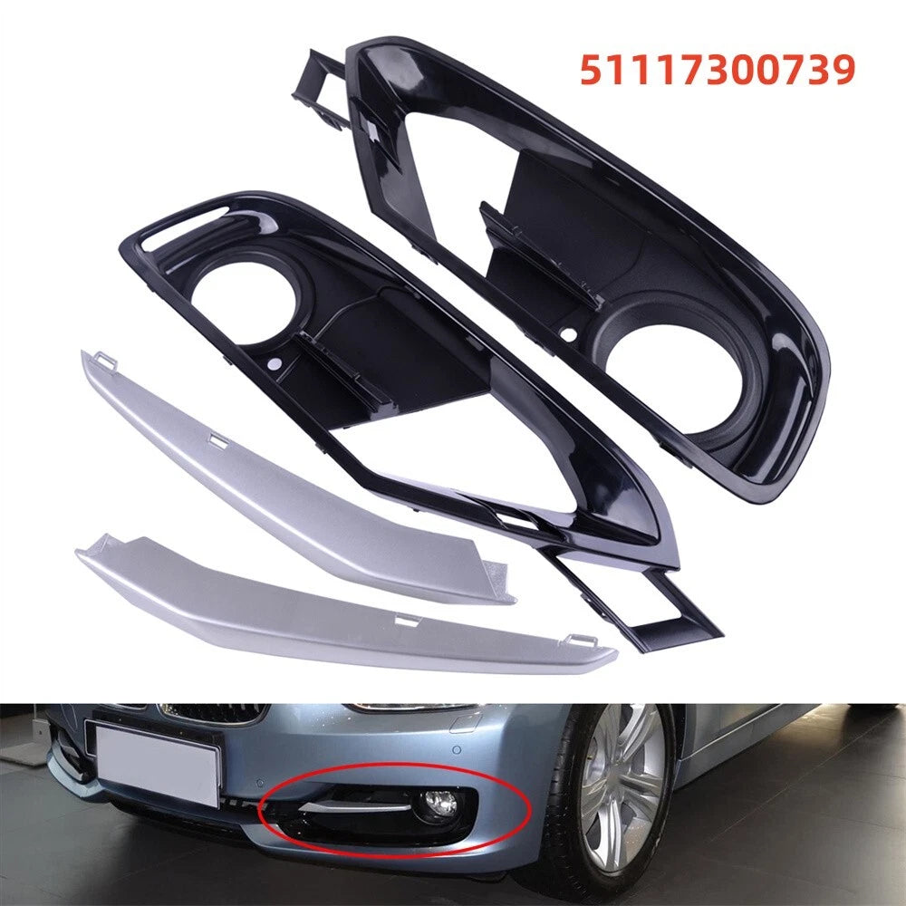 4Pcs ABS Front Bumper Fog Light Grille Cover Trim for BMW 3 Series (2012-2019)
