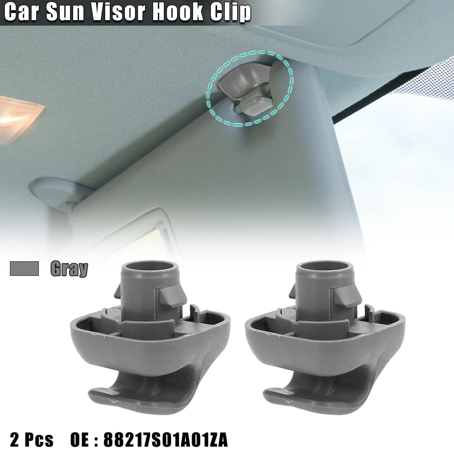 2 x Gray Car Sun Visor Hook Clip Retainers for Honda Civic (1996-2008)