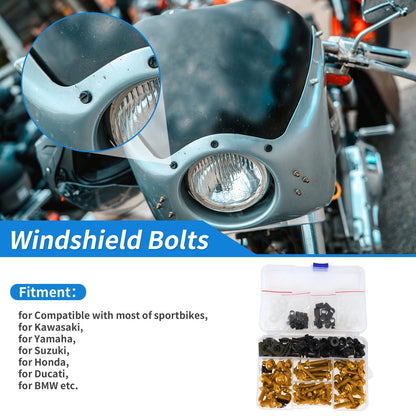 Windshield Bolts Stainless Steel Rubber Gold Tone for Kawasaki Yamaha
