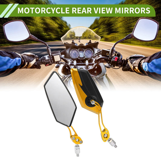 M8/M10 Rear View Mirror Polygonal Shape Black Gold Tone Plastic for Motorcycle