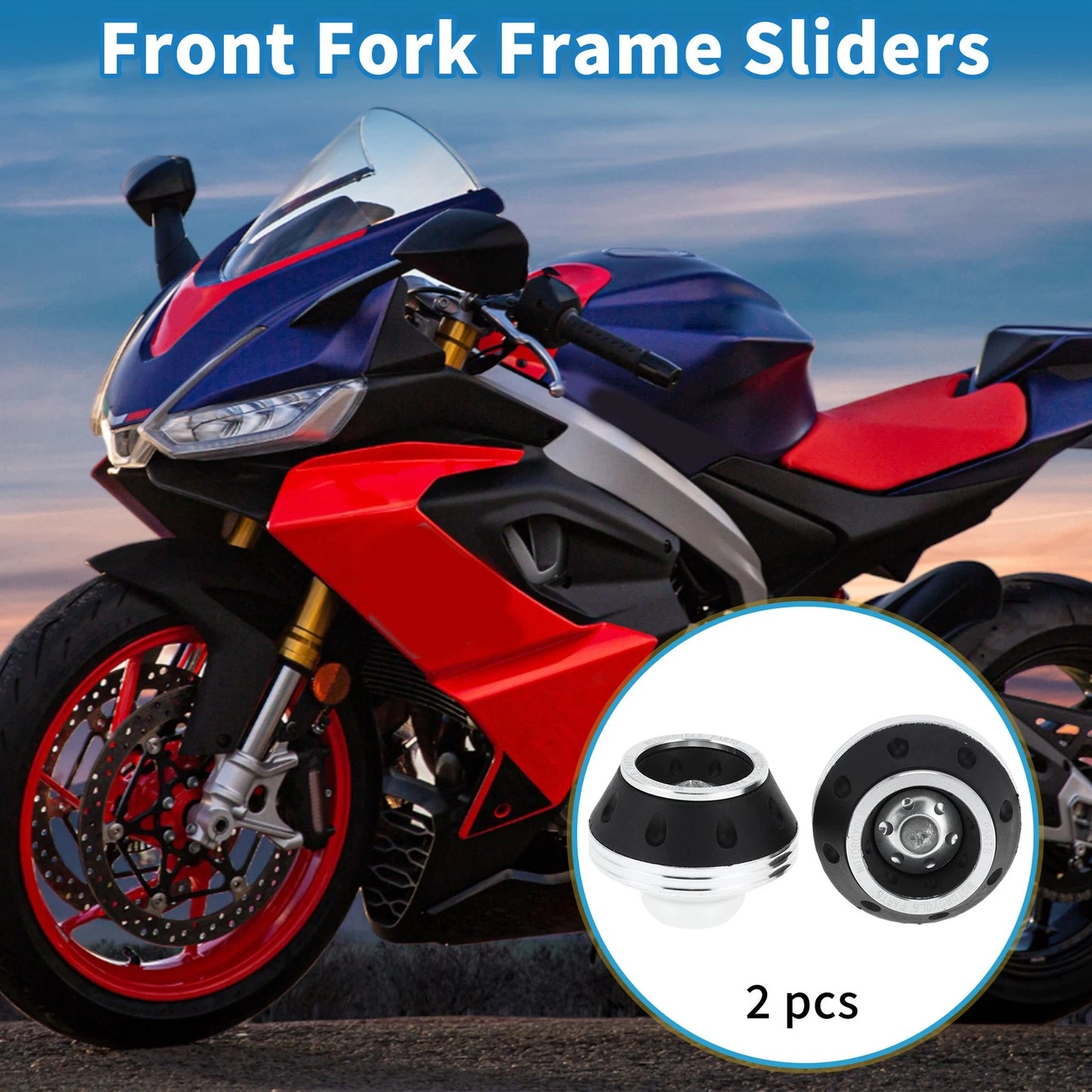 Front Fork Sliders / 2 x / Falling Protection Silver Tone for Motorcycle