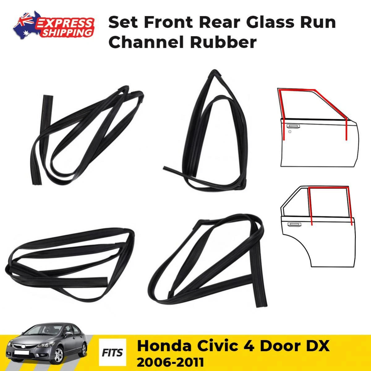 Glass Run Door Channel Rubber Set 4 Fits Honda Civic 4D FD Sedan 2006-09 D06